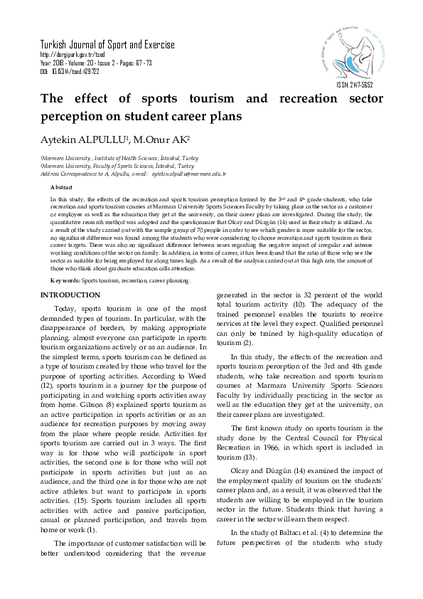 (PDF) THE EFFECT OF SPORTS TOURISM AND RECREATION SECTOR PERCEPTION ON ...