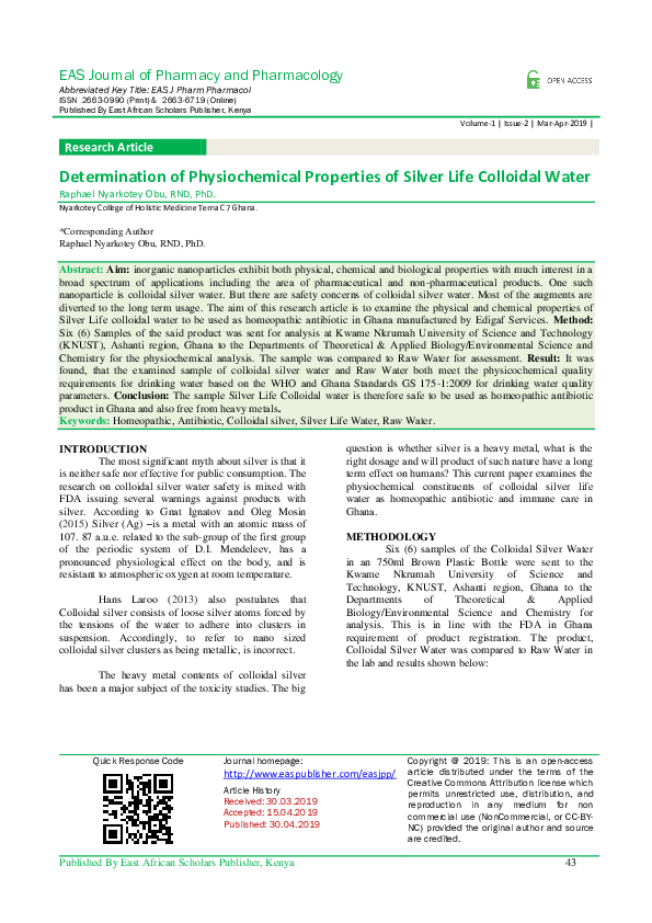 (PDF) Determination of Physiochemical Properties of Silver Life