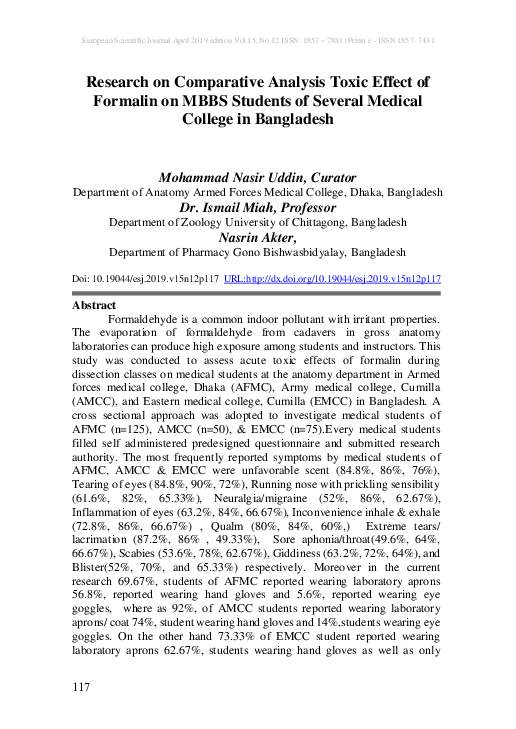 (PDF) Research on Comparative Analysis Toxic Effect of Formalin on MBBS ...