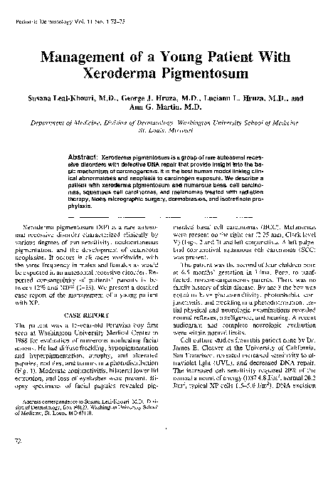 (PDF) Management of a Young Patient With Xeroderma Pigmentosum