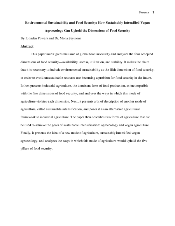 (DOC) Environmental Sustainability and Food Security: How Sustainably ...