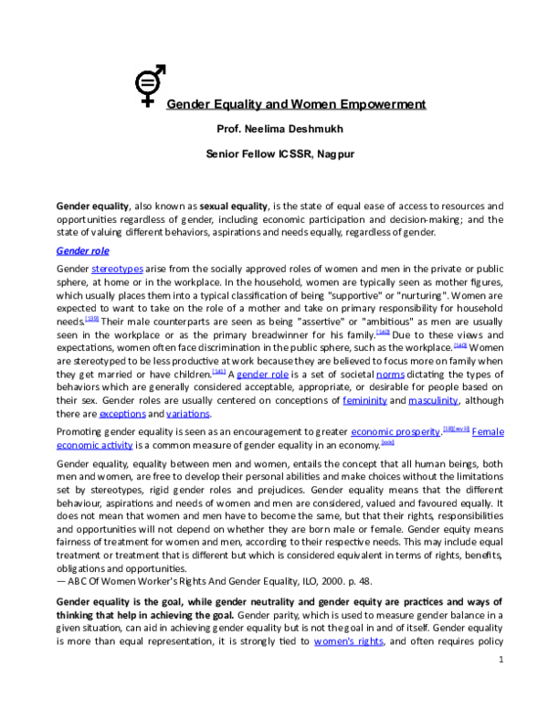 (DOC) Gender equality and women empowerment