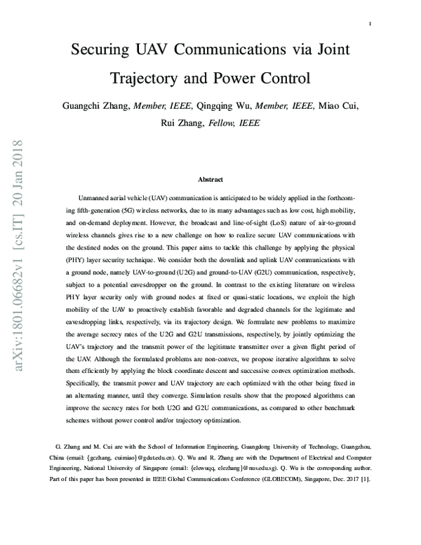 (PDF) Securing UAV Communications via Joint Trajectory and Power Control