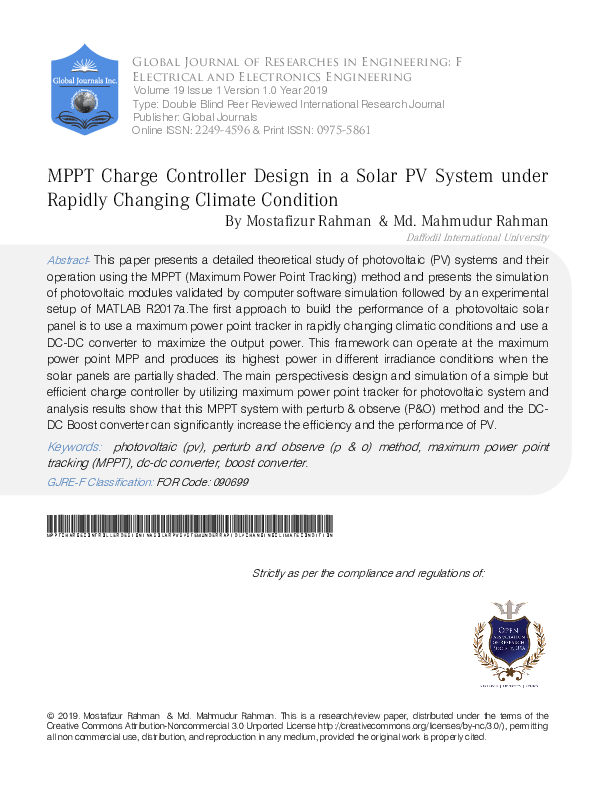 (PDF) MPPT Charge Controller Design in a Solar PV System under Rapidly ...