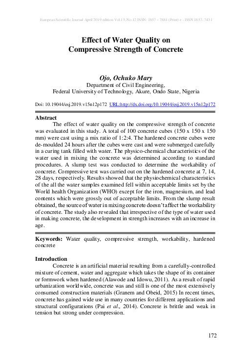 (PDF) Effect of Water Quality on Compressive Strength of Concrete