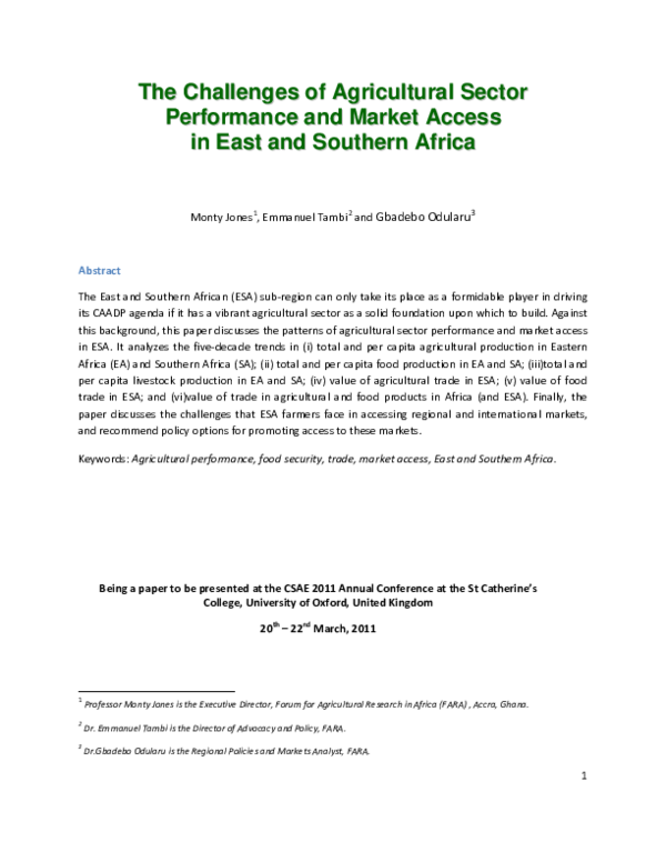 (PDF) The Challenges of Agricultural Sector Performance and Market ...