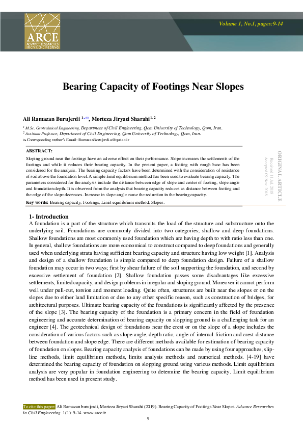 (PDF) Bearing Capacity of Footings Near Slopes