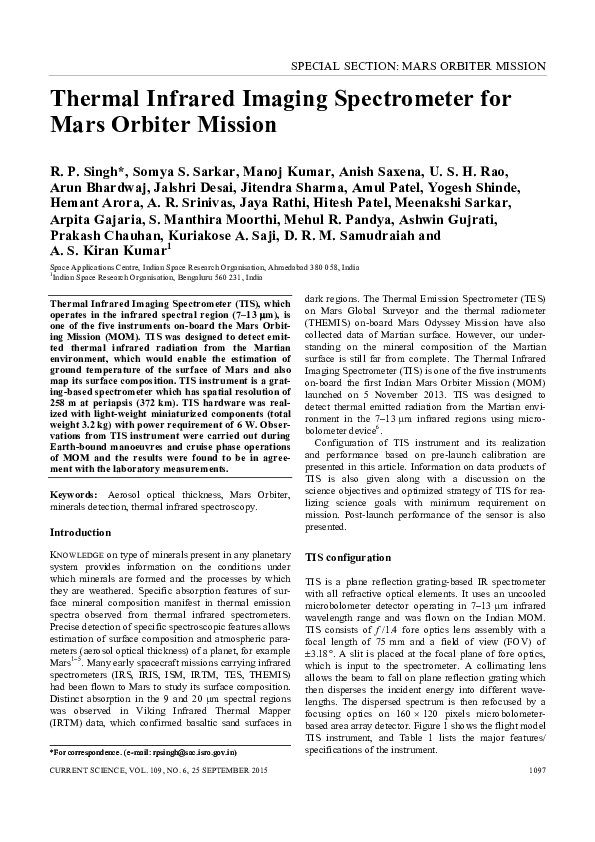 (PDF) Thermal Infrared Imaging for Mars Mission