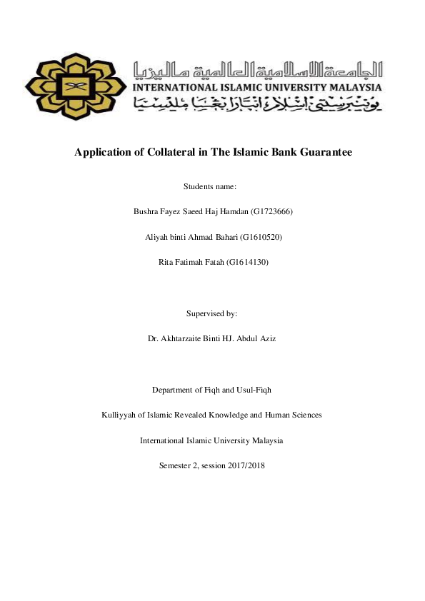 Pdf Application Of Collateral In The Islamic Bank Guarantee Bushra Fayez Hamdan Academia Edu