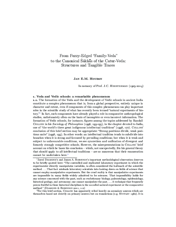 First page of “Houben 2016 -- From Fuzzy-Edged "Family-Veda" to the Canonical Ś¯ akhas of the Catur-Veda: Structures and Tangible Traces”