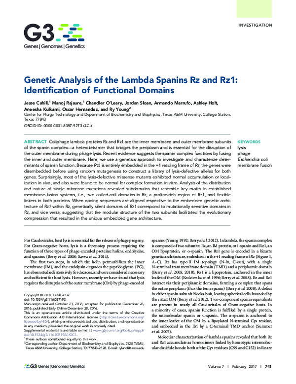 (PDF) Genetic Analysis of the Lambda Spanins Rz and Rz1: Identification ...