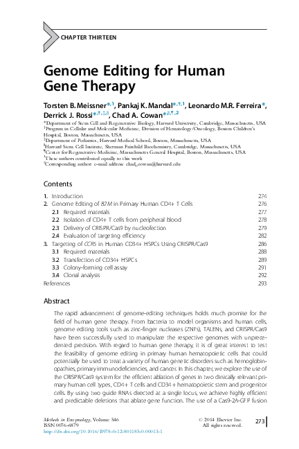 (PDF) Genome editing for human gene therapy