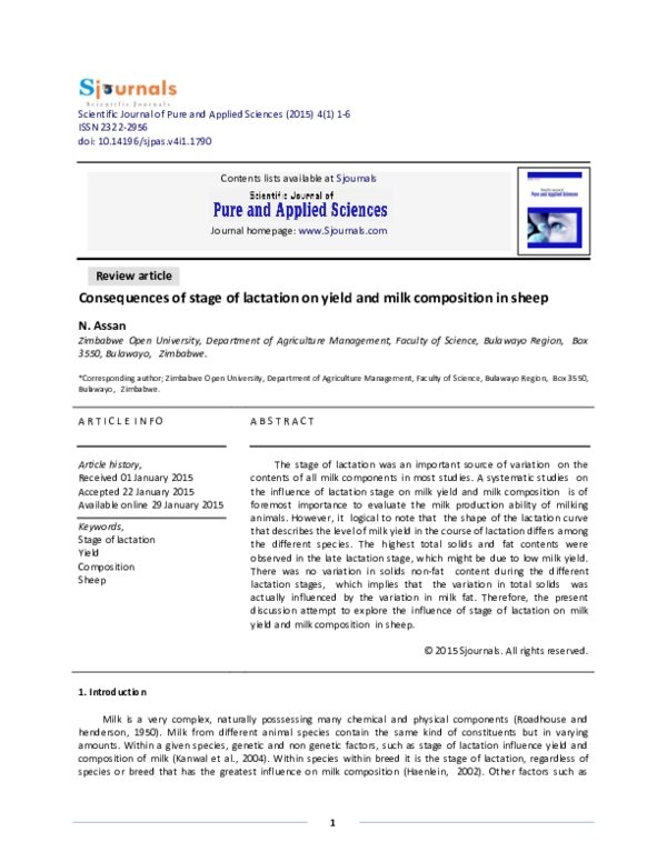 (PDF) Consequences of stage of lactation on yield and milk composition ...