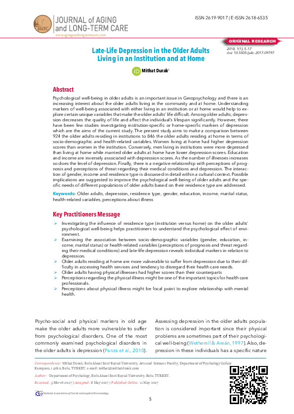 (PDF) Late-life depression in the older adults living in an institution ...