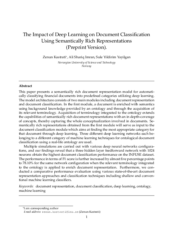 (PDF) The Impact of Deep Learning on Document Classification Using ...