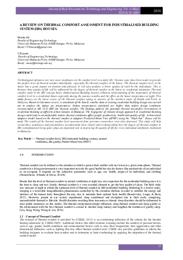 (PDF) A REVIEW ON THERMAL COMFORT ASSESSMENT FOR INDUSTRIALISED ...