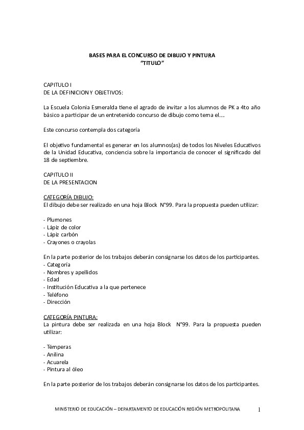  DOC BASES PARA EL CONCURSO DE DIBUJO Y PINTURA TITULO CAPITULO I DE