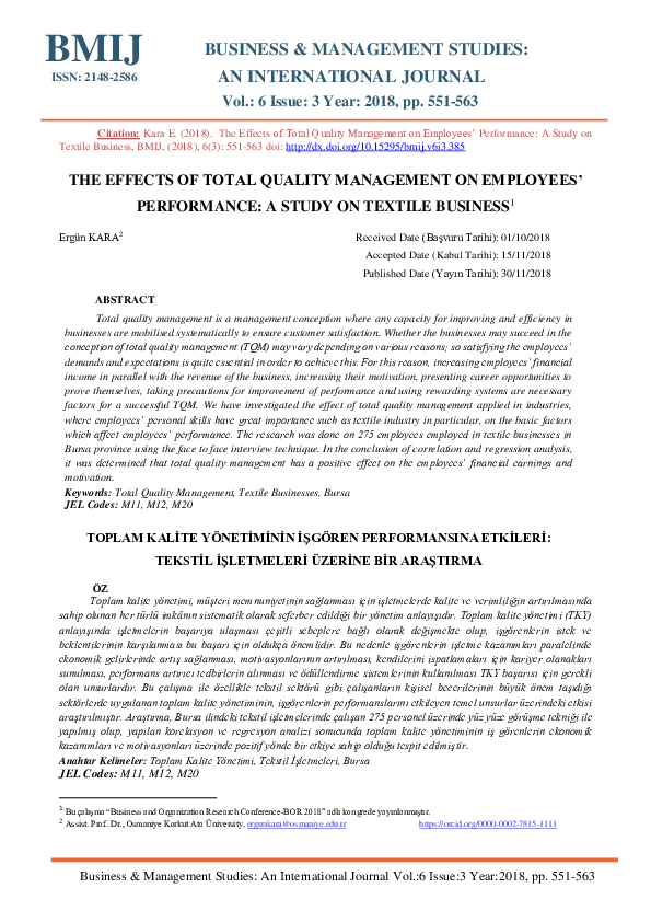 (PDF) The Effects Of Total Qualıty Management On Employees’ Performance ...