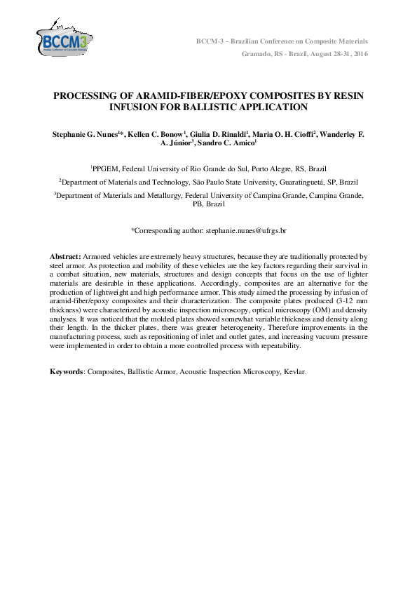 (PDF) PROCESSING OF ARAMID-FIBER/EPOXY COMPOSITES BY RESIN INFUSION FOR ...