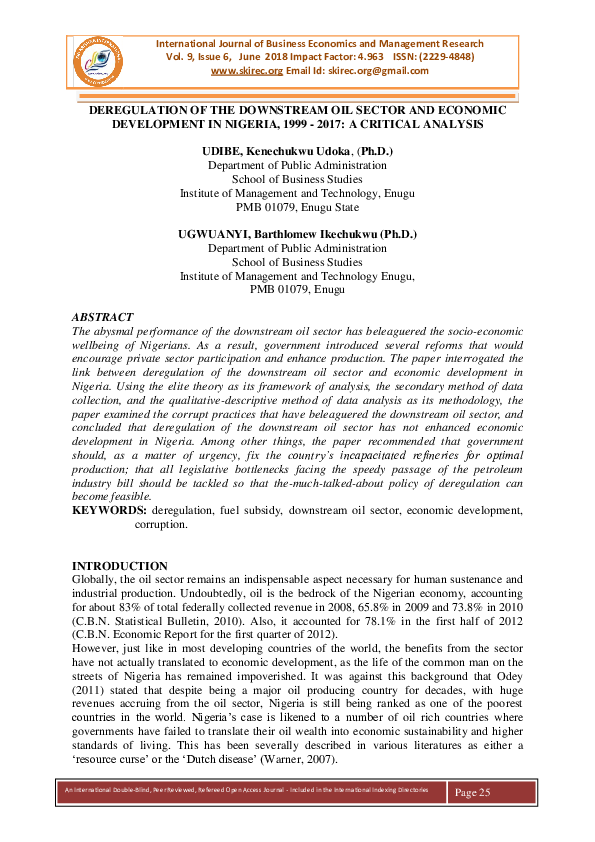 (PDF) DEREGULATION OF THE DOWNSTREAM OIL SECTOR AND ECONOMIC