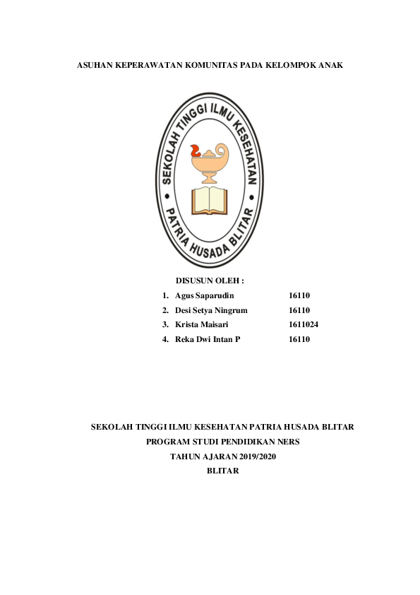 Doc Asuhan Keperawatan Komunitas Pada Kelompok Anak Disusun Oleh Krista Mei Academia Edu