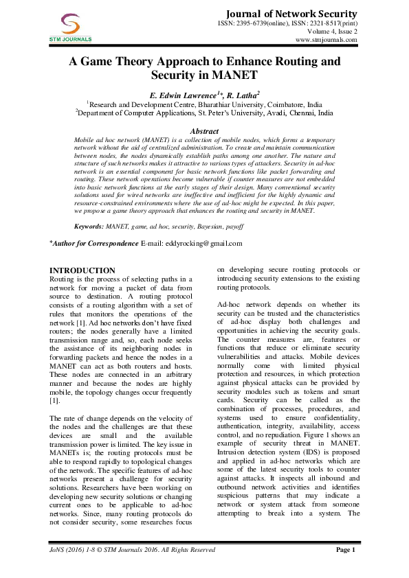 (PDF) Journal of Network Security A Game Theory Approach to Enhance ...