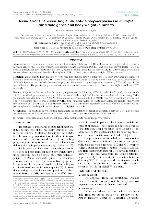 (PDF) Associations between single nucleotide polymorphisms in multiple ...