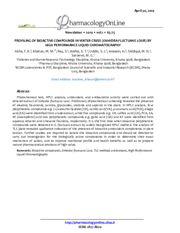 (PDF) PROFILING OF BIOACTIVE COMPOUNDS IN WATER CRESS (ENHYDRA ...