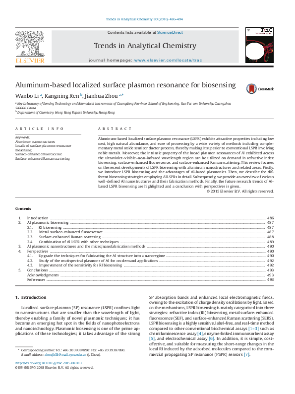 (PDF) Aluminum-based localized surface plasmon resonance for biosensing