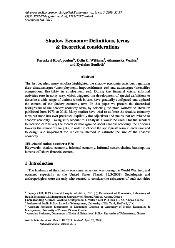 (PDF) Shadow economy: definitions, terms and theoretical considerations