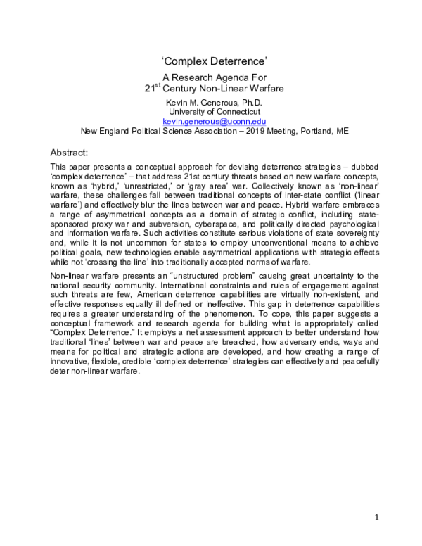 (PDF) 'Complex Deterrence' A Research Agenda For 21 st Century Non ...