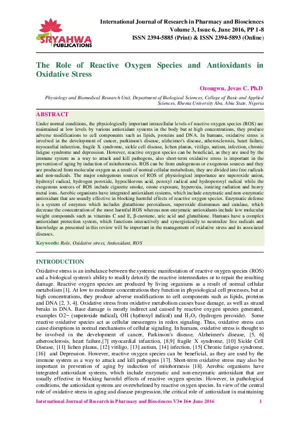 (PDF) The Role of Reactive Oxygen Species and Antioxidants in Oxidative ...