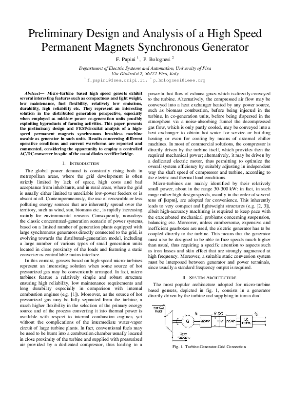 (PDF) Preliminary Design and Analysis of a High Speed Permanent Magnets ...