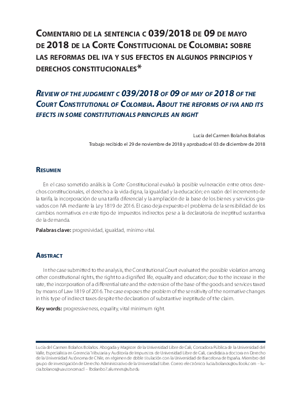 (PDF) Comentario de la sentencia c 039/2018 de 09 de mayo de 2018 de la