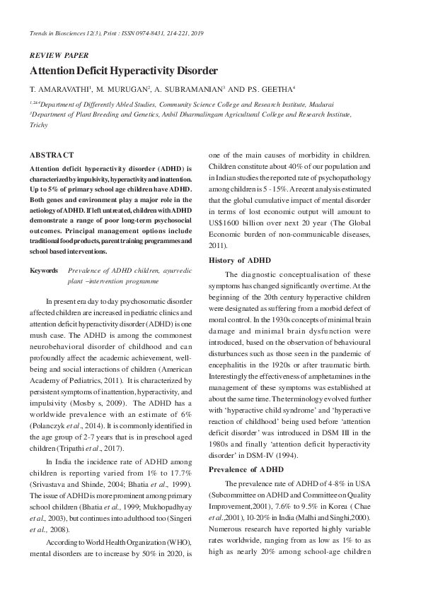 (PDF) Attention Deficit Hyperactivity Disorder