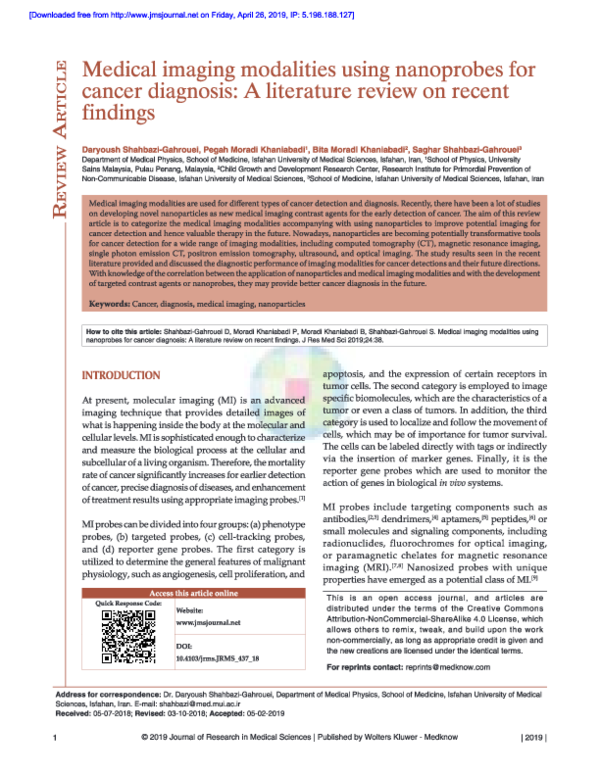 (PDF) Medical imaging modalities using nanoprobes for cancer diagnosis ...