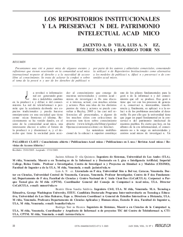 Pdf Los Repositorios Institucionales Y La Preservación Del Patrimonio