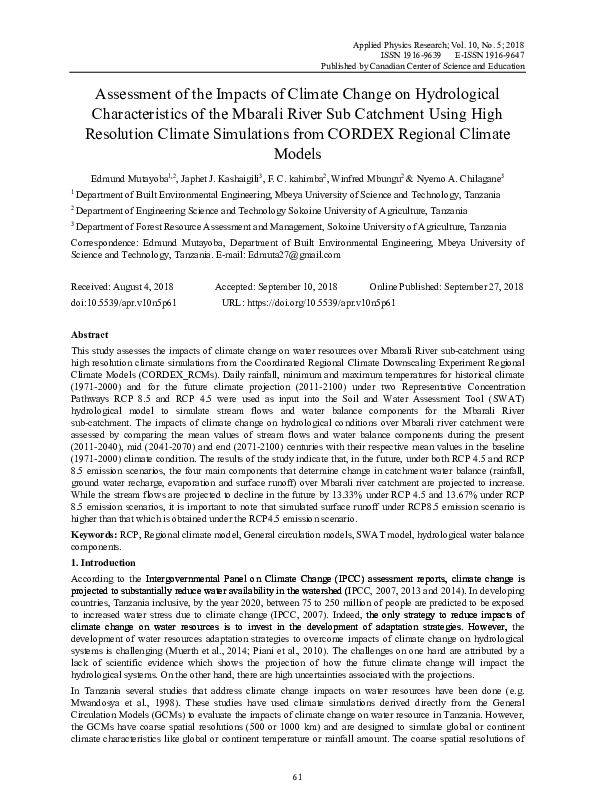 (PDF) Assessment of the Impacts of Climate Change on Hydrological ...