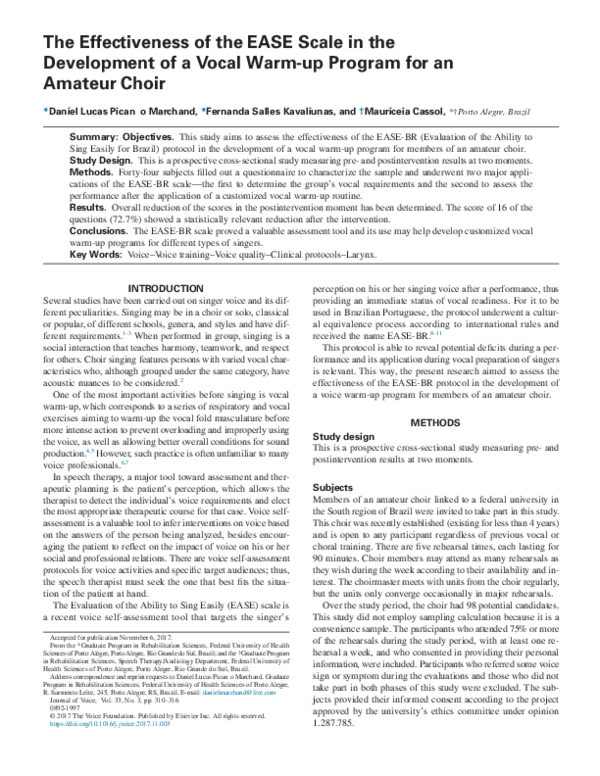 (PDF) The Effectiveness of the EASE Scale in the Development of a Vocal ...