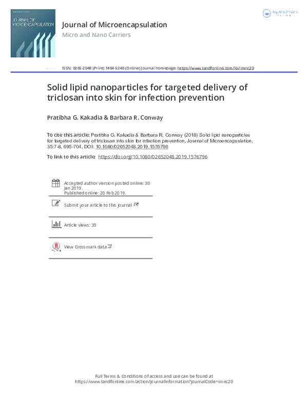 (PDF) Solid lipid nanoparticles for targeted delivery of triclosan into ...