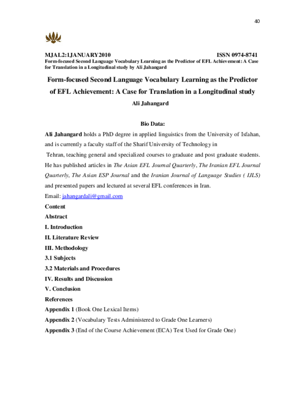 Pdf Form Focused Second Language Vocabulary Learning As The Predictor Pdf Form Focused Second Language Vocabulary Learning As The Predictor