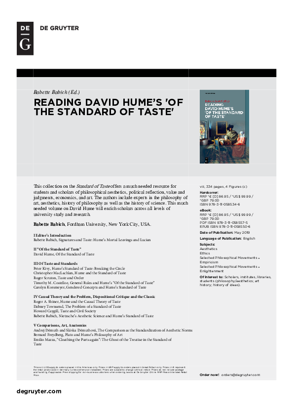 (PDF) Babich (ED.) Reading David Humes Of the Standard of Taste (Berlin