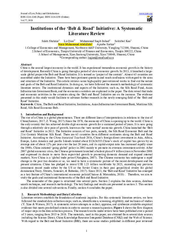(PDF) Institutions of the 'Belt & Road' Initiative A Systematic