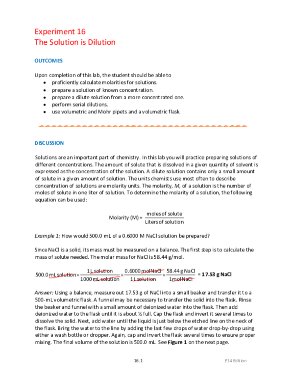 (PDF) Experiment 16 The Solution is Dilution Lirim Sopaj