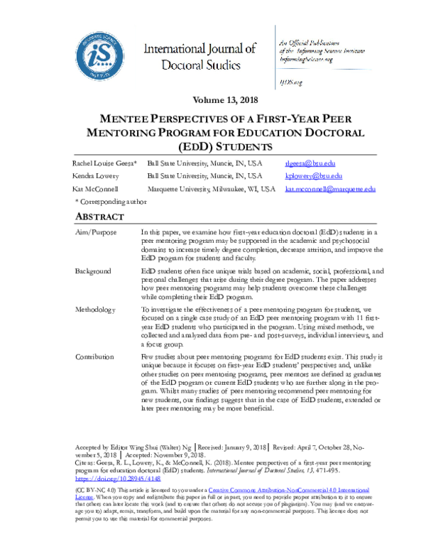 (PDF) Mentee perspectives of a first-year peer mentoring program for ...