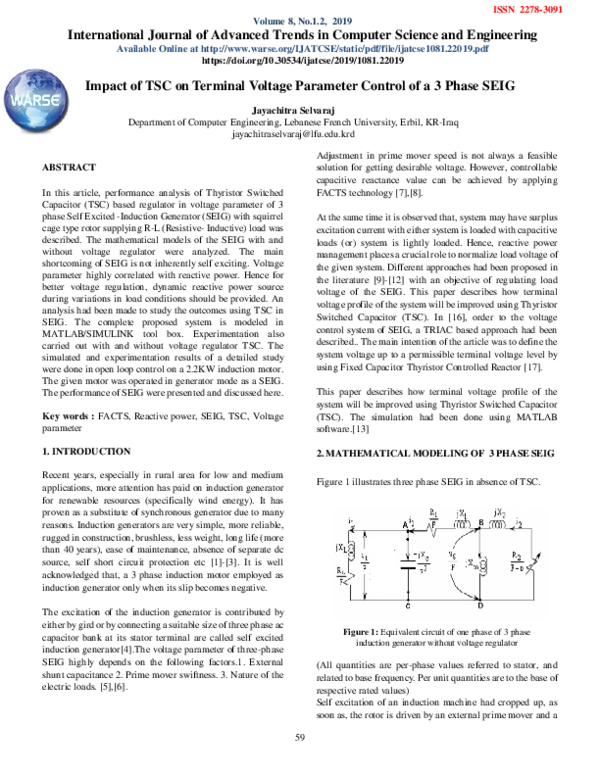 (PDF) Impact of TSC on Terminal Voltage Parameter Control of a 3 Phase SEIG