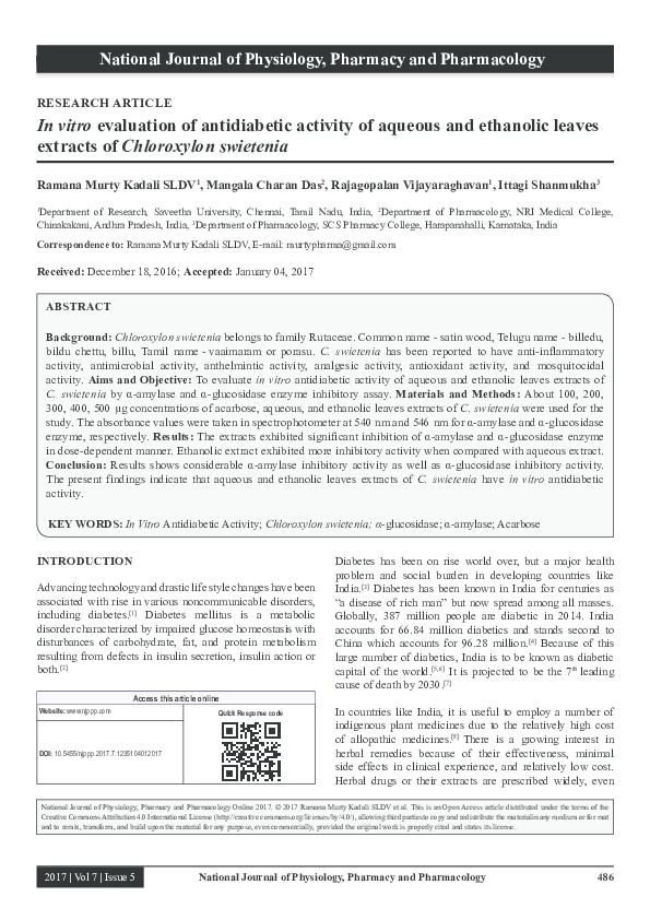 (PDF) In vitro evaluation of antidiabetic activity of aqueous and ...
