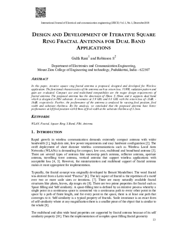 (PDF) DESIGN AND DEVELOPMENT OF ITERATIVE SQUARE RING FRACTAL ANTENNA ...