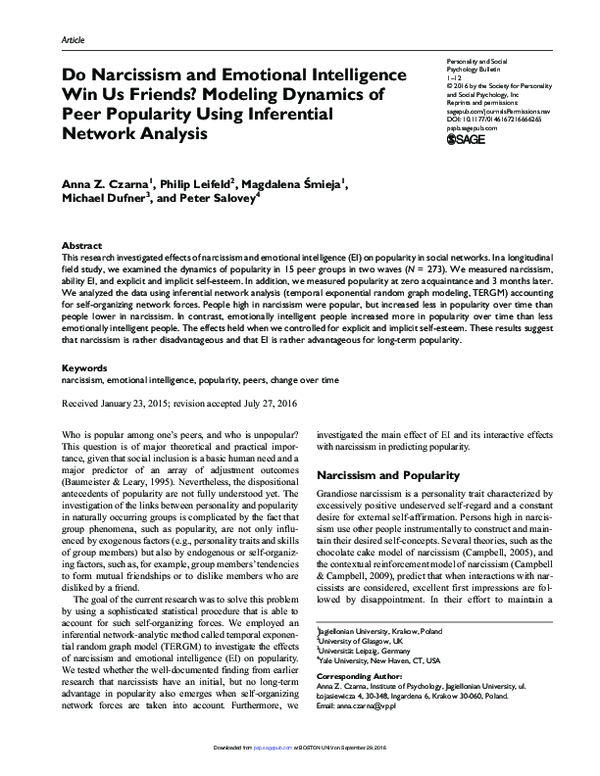 (PDF) Relationship between Narcissism and Emotional Competence: A ...