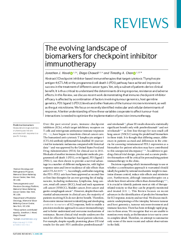 (PDF) Biomarkers for checkpoint inhibitor